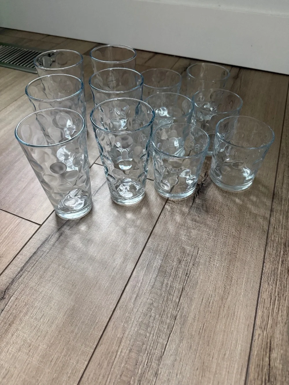 Set of six tall, six short glassware with polkadots
